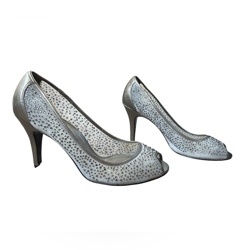 Adrianna Papell Silver Rhinestone Heels